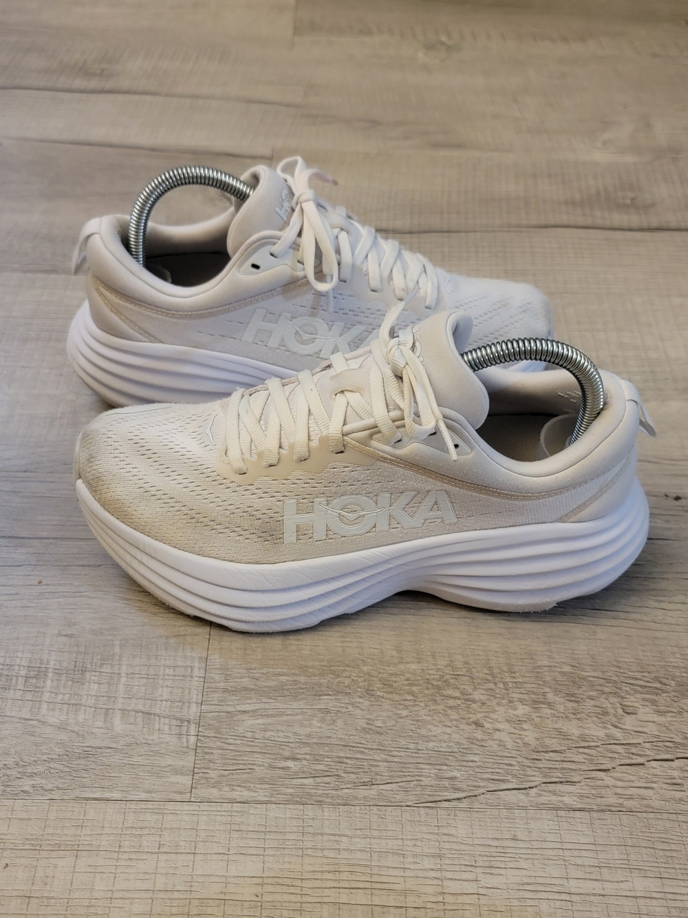 Hoka Women's White/Light Cream Running Shoes - Picture 4 of 8